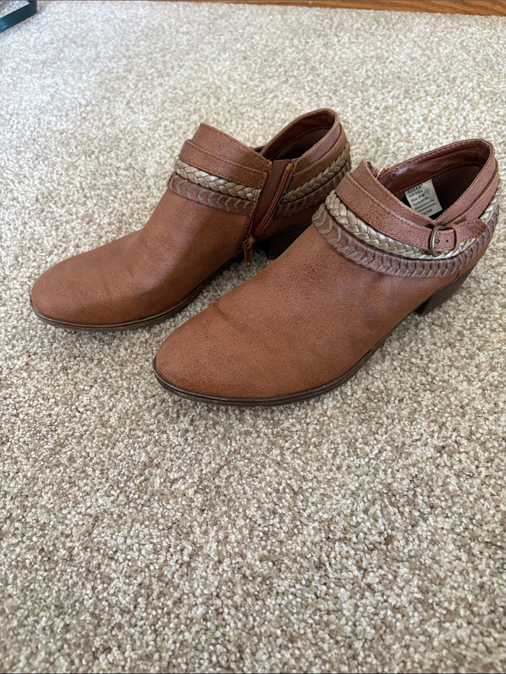 Sugar Women's Brown Braided Ankle Boots